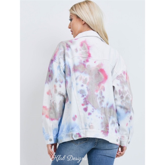 ❤️LAST! Tie Dye Oversized Button Up Denim Jacket - Picture 4 of 6